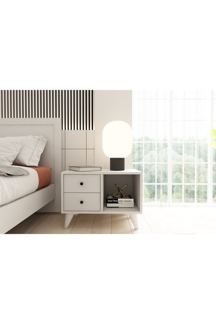 Raflı 2 Çekmeceli Ayaklı Beyaz Komodin Çıtasız Kmd-1066-ç