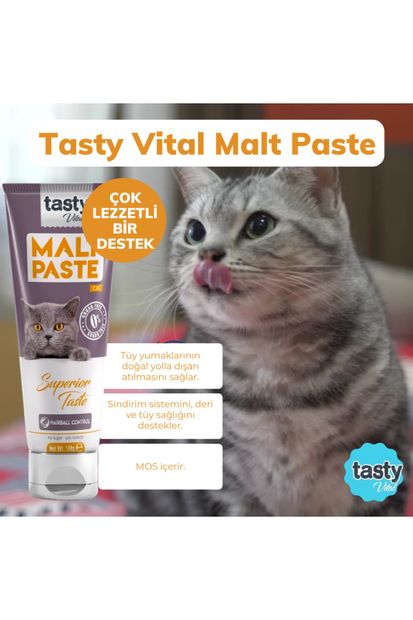 TASTY VİTAL Hairball Kedi Malt Pasta 100 gr Kediler Için Tüy Yumağı Önleyilici - 6
