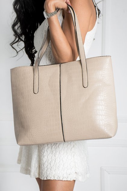 Women's Crocodile Pattern 2-Handle Zippered Large Size School Bag, Shoulder Bag, Handbag, Laptop Bag