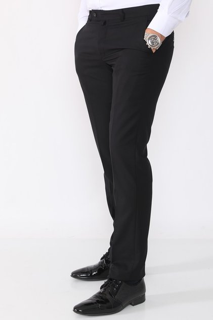 Men's Black Slim Fit Chinou Pattern Fabric Trousers