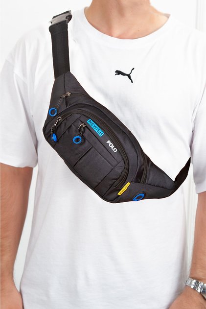 Black Unisex Waterproof Headphone Outlet Cross Strap Shoulder Sports Waist Bag Daily Hiking Outdoor