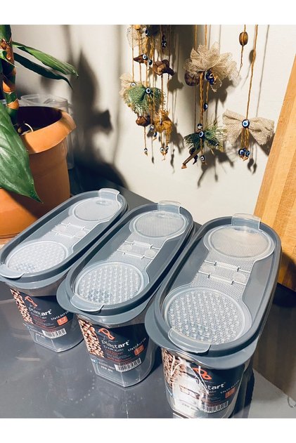 Kilitli Çift Kapaklı Süzgeçli Sert Plastik Saklama Kabı (füme) 3'lü - 1200ml