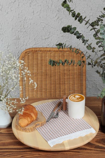 Napkin Checkered Scalloped 6 Pieces Retro 20x30 Cm