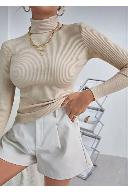 Women's Half Fisherman Ribbed Camisole Ribbed Knitted Blouse Body Sweater