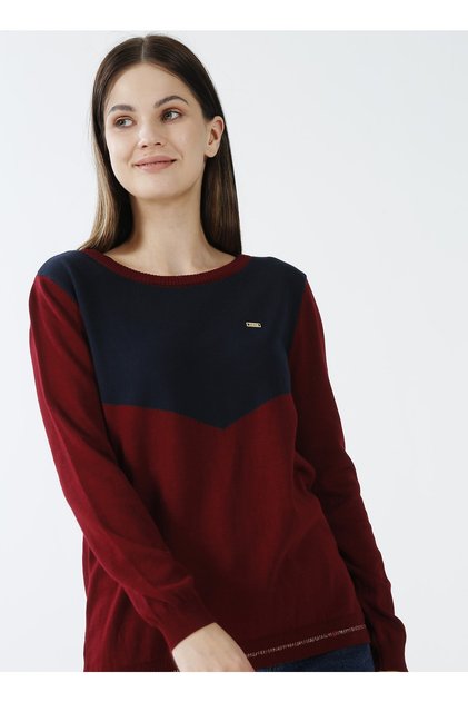 Crew Neck Red Women's Sweater Rengo