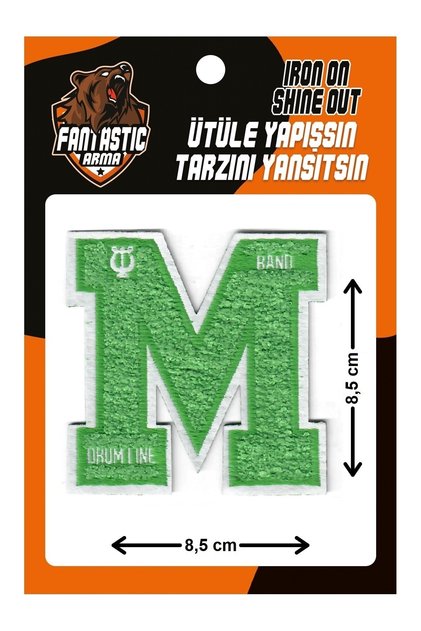 Iron-On Woven Plush, College, Punch, Letter, Green, M Emblem Model