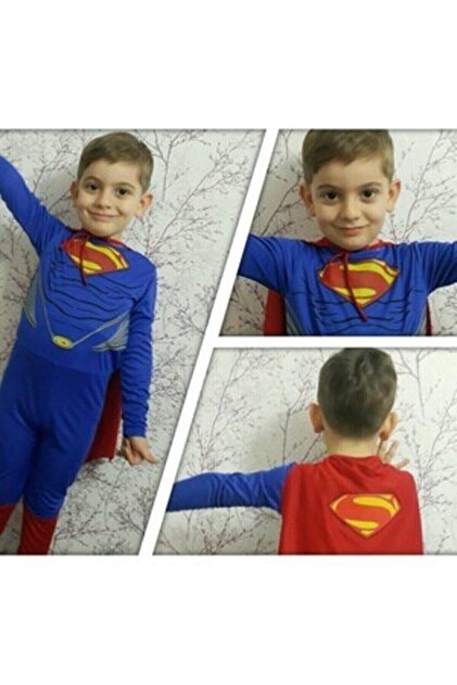 Pelerinli Süperman Kostümü - Süper Adam Kostümü 4-5 Yaş