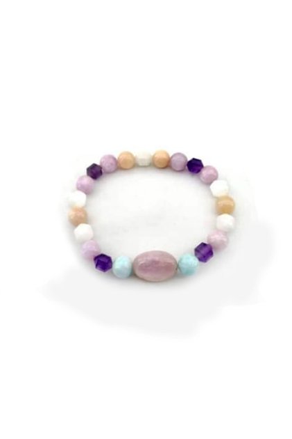 Certified Amethyst-pink Opal-larimar-kunzit-moonstone-natural Stone Bracelet