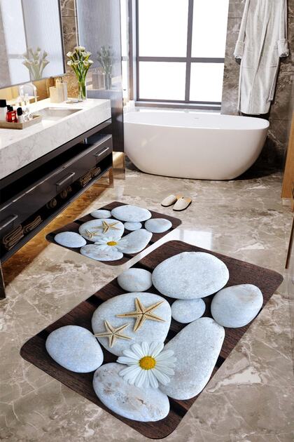 3-D Stone 2-Piece Bath Mat Set Mktbp-012 60x100/50x60
