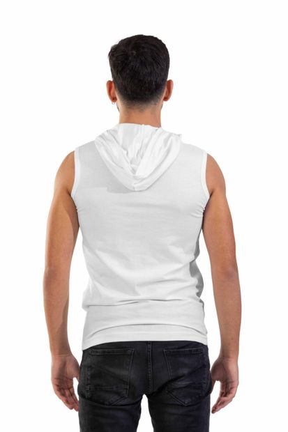 Raf Coll Unisex Beyaz Baskılı Kapşonlu Kolsuz Beyaz T-shirt - 3