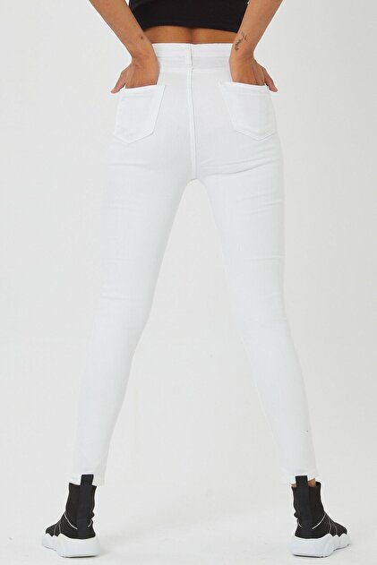 Genel Markalar Kadın Beyaz Yüksek Bel Skınny Pantolon - 5
