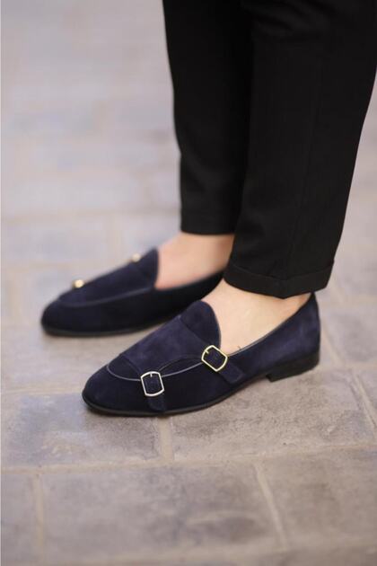 Men's Navy Blue Double Buckle Neolit ​​Sole Shoes