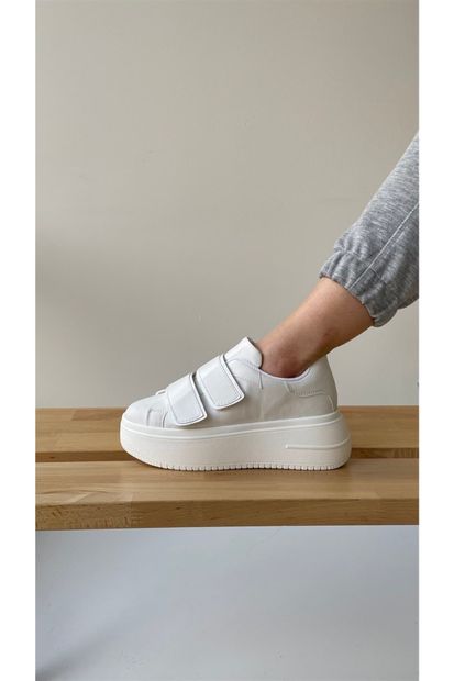 NAVYSIDE Kadın Beyaz Cırt Cırtlı Sneaker Spor Ayakkabı-Taban 5 cm-Yürüyüş Ayakkabısı Yüksek Tabanlı Bantlı - 3