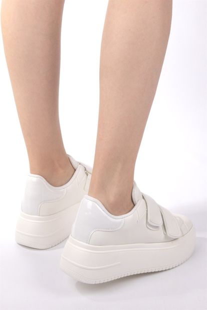 NAVYSIDE Kadın Beyaz Cırt Cırtlı Sneaker Spor Ayakkabı-Taban 5 cm-Yürüyüş Ayakkabısı Yüksek Tabanlı Bantlı - 6