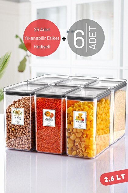 Nandy Home 6 Adet 2,6 Lt Suya Dayanıklı Etiketli, Dikdörtgen Erzak