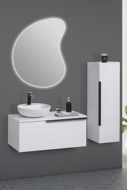 Beyaz Thin Banyo Dolabı Takım 90 cm