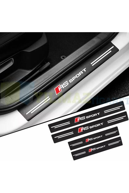 Audi Rs Sport Logo Karbon Kapı Eşiği Oto Sticker Etiket Yapıştırma Araba Çıkartma 4 Parça