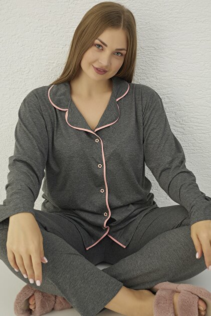 Battal Pamuklu Düğmeli Pijama Takım