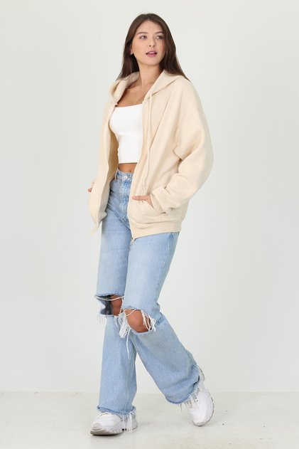 Kadın Kapüşonlu Cep Ve Fermuar Detaylı Sweatshirt Fvr003