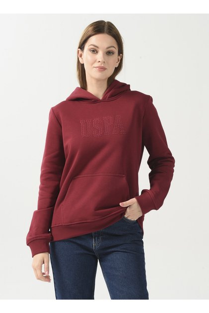 Hooded Collar Printed Red Women's Sweatshirt Gızmo-Sk022