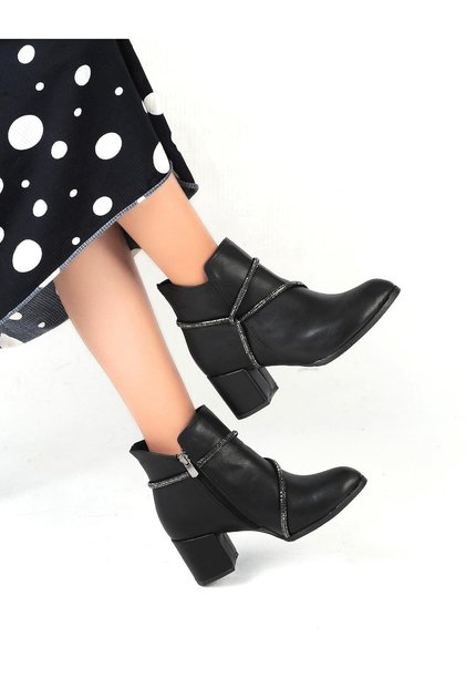 22-b17 Skin Black Moonlight 5 Cm Heeled Women's Boots