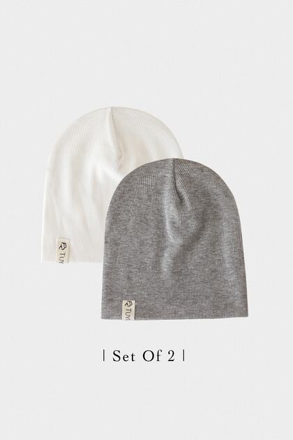 Ecru - Gray 2-Piece Rib Beanie