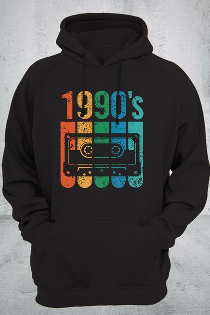1990's Printed 3 Thread Raised Thick 600 gr Fleece Inside Black Unisex Sweatshirt