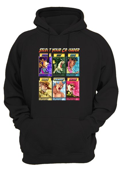 Stardust Crusader Printed 3 Ipl. Raised 600 Gr. Black Hooded Sweatshirt with Fleece Inside