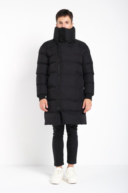 Men's Inflatable Long Water and Windproof Waterproof Coat Black