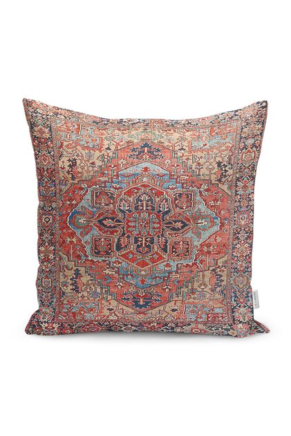 Digital Printed Pillow and Throw Pillow Cover with Antique Motif on Red Background