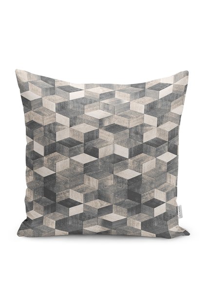 Beige - Gray Knit Motif Geometric Patterned Digital Printed Pillow Throw Pillow Cover on Gray Background