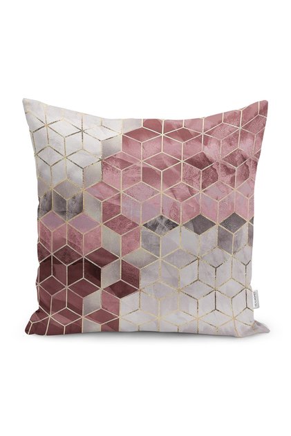 Digital Printed Pillow and Throw Pillow Cover with Mosaic Motif on Pink and Gray Background
