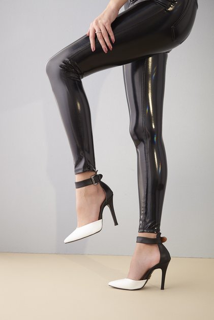 153 Black White 10 cm Women's Stiletto, Platform Heels
