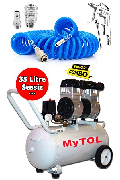 suu MYTOL 35 lt Ultra Sessiz Yağsız Hava Kompresörü ve 15 mt Hava