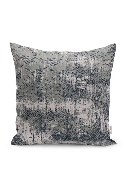 Gray - Beige Antique Motif Knitted Patterned Digital Printed Pillow Cushion Cover on the Floor