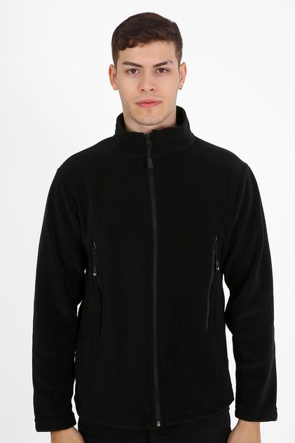 Erkek Siyah Tam Fermuarlı Cepli Outdoor Polar Ceket Mont