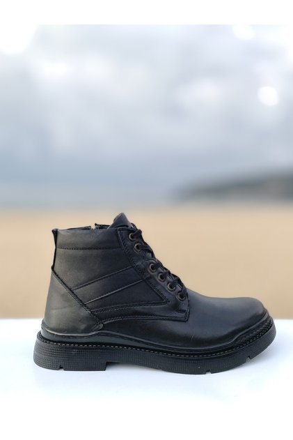 Siyah Erkek Bağcıklı Hakiki Deri Bot Bes100020274