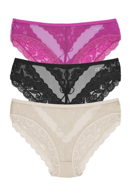 3-Piece Tulle Lace Slip Women's Panties with Bow on the Back