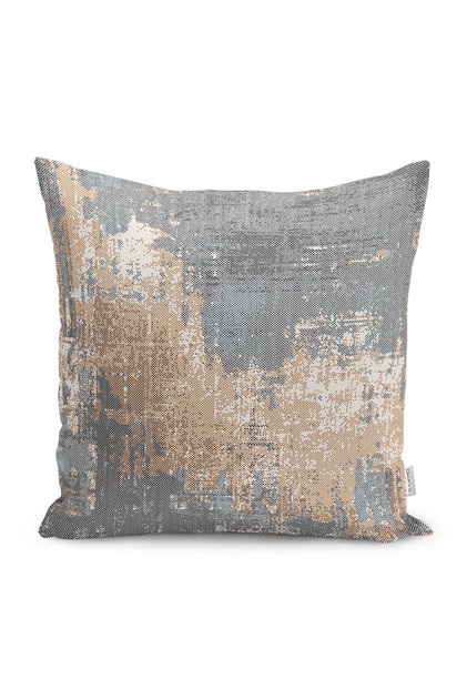 Gray - Beige Antique Motif Knitted Patterned Digital Printed Pillow Cushion Cover on the Floor