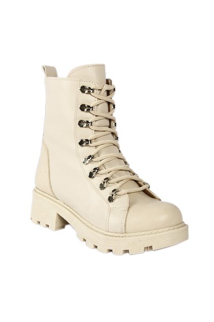 L110 Cream Laced and Zippered Leather Women's Boots
