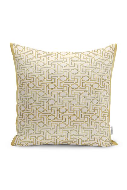 Gold - Digital Printed Pillow and Cushion Cover with Framed Motif on Cream Floor