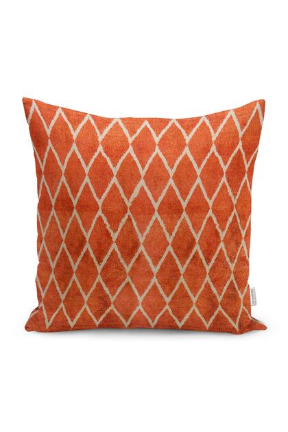 Orange - Hand-Woven Patterned Digital Printed Pillow Throw Pillow Cover with Ethnic Motif on Cream Floor