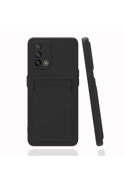 Oppo A74 Case with Camera Protection Card Holder Wallet Red Key Black Silicone Cover