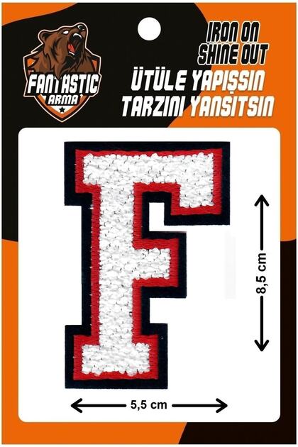 Iron-on Woven Plush, College, Punch, Letter, White, F Emblem Model