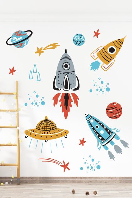 Uzay Araçları Çocuk Bebek Odası Kendinden Yapışkanlı Duvar Kağıdı Aksesuarları Süsü Duvar Sticker