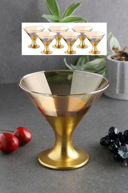 Luxury - Glass Set of 6 Footed Magnolia, pudding, ice cream and snack bowls - Gold Color
