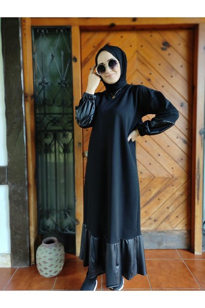 Leather Detailed Hijab Dress