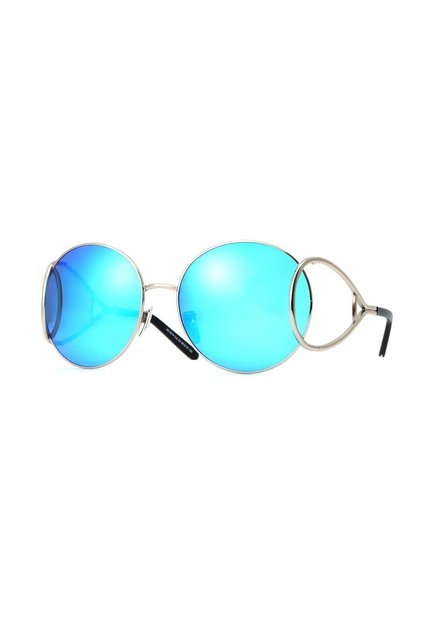 Women's Sunglasses Oval Design Silver Frame Blue Glass