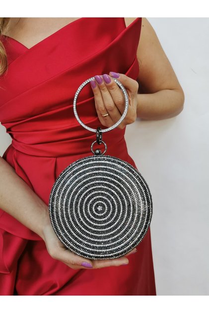 Women's Evening Dress Clutch Portfolio Bag with Round Platinum Stone Bracelet Accessories