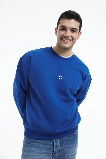 Eazy Basic Oversize Unisex Cobalt Blue Crew Neck Thick Sweatshirt